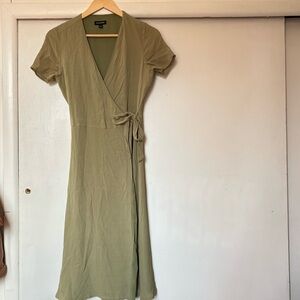 Frank & Oak Green Sheath Midi Wrap Dress with Tie Front